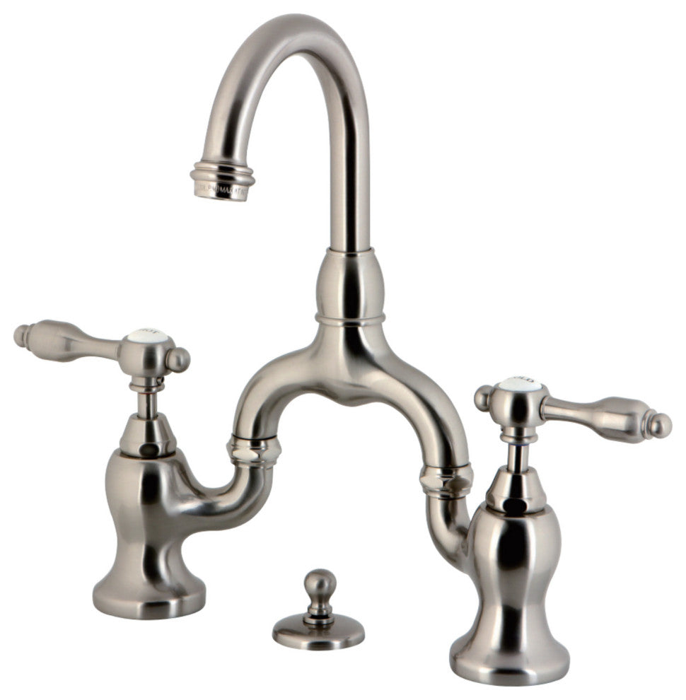 Kingston Brass Bridge Bathroom Faucet With Brass Pop-Up, Brushed Nickel