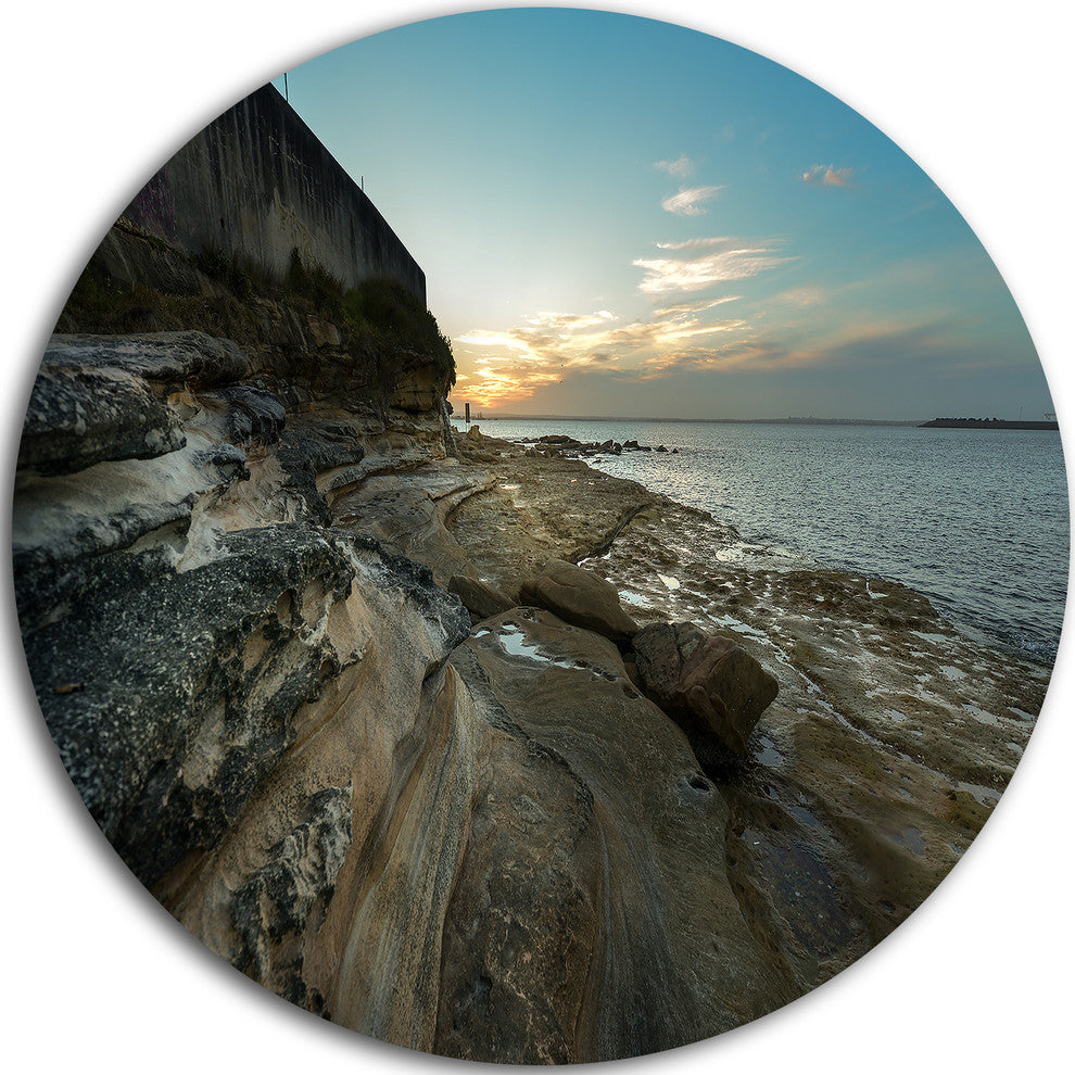 Rocky Sydney Beach View, Seashore Disc Metal Artwork, 11"