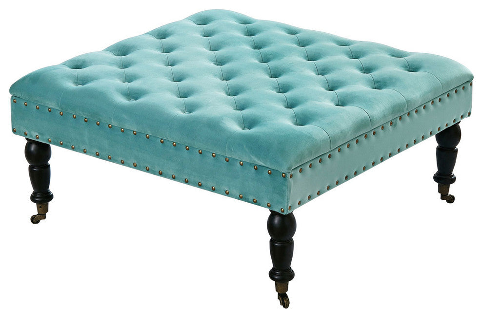 Supersoft Tuft Coffee Table Ottoman, Agate Green, 33"x33"x18"