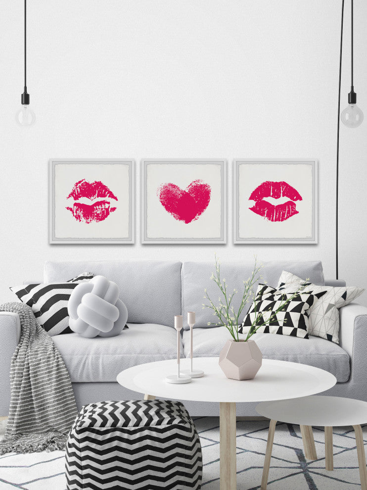 Lips and Hearts Triptych, 3-Piece Set, 12x12 Panels