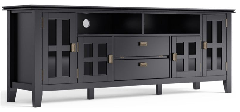Artisan Solid Wood 72 Inch Wide Tv Media Stand In Black For Tvs Up To 80 Inches