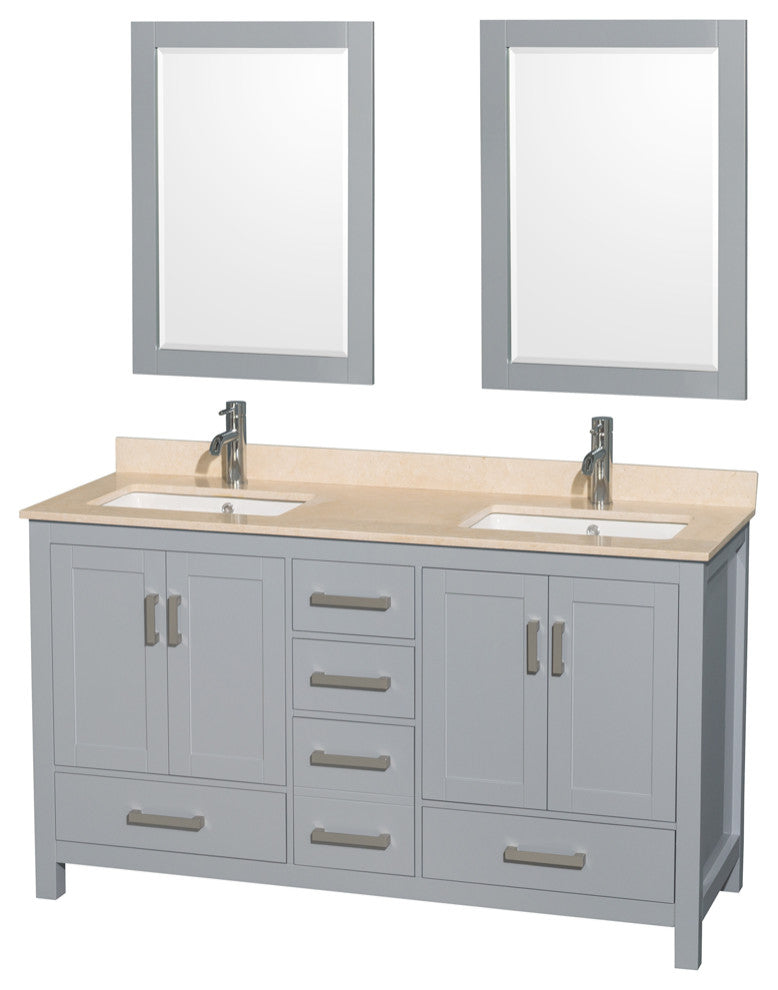 Wyndham WCS141460DGYIVUNSM24 60 inch Vanity in Gray with Ivory Marble and Square