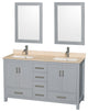Wyndham WCS141460DGYIVUNSM24 60 inch Vanity in Gray with Ivory Marble and Square
