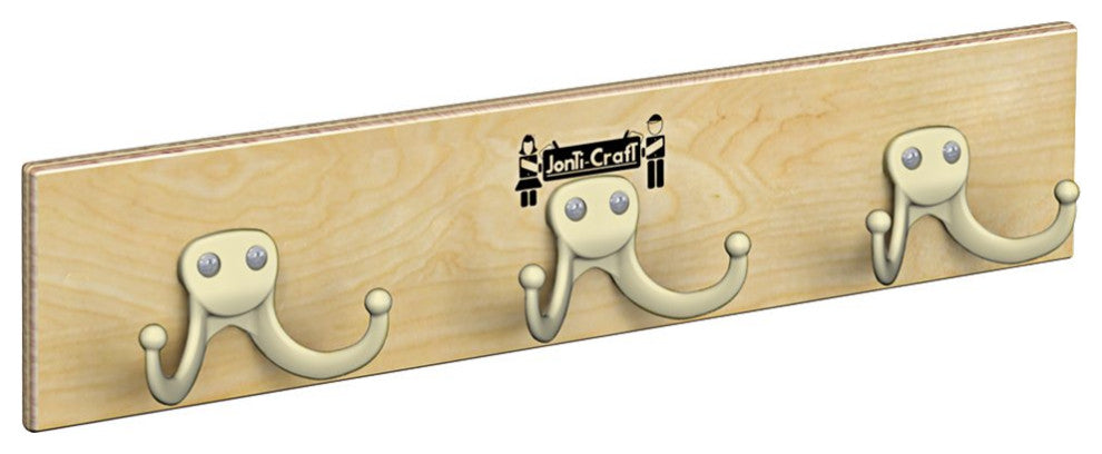 Full product shot on white background; front-facing view; shows entire coat rail with 3 hooks.