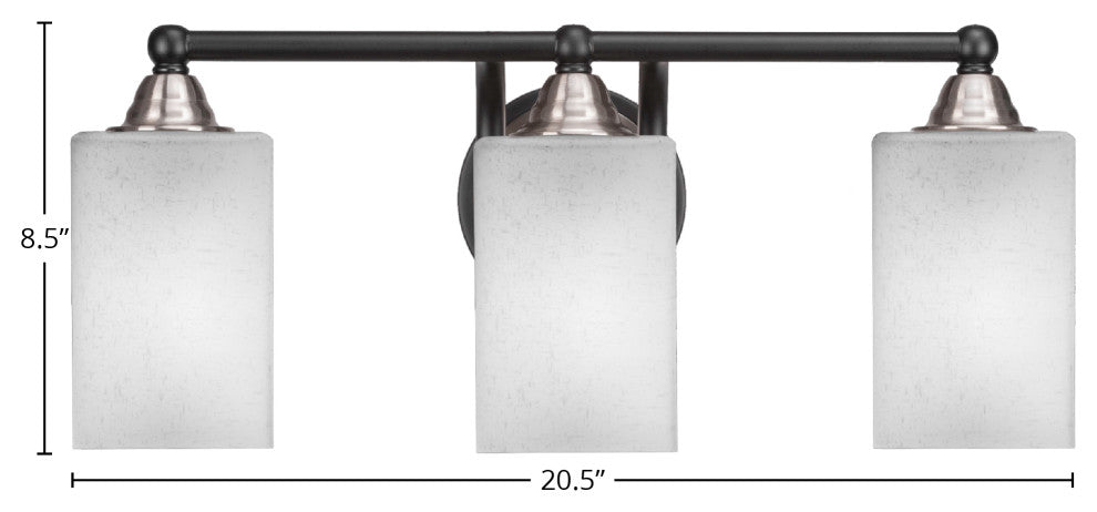 Paramount 3-Light Bath Bar, Matte Black & Brushed Nickel, 4" White Muslin Glass