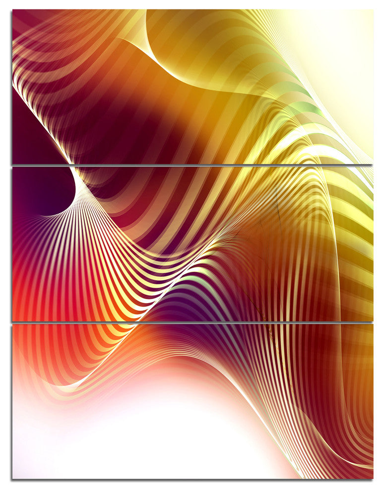 Yellow Abstract Warm Fractal Design, Abstract Wall Art Canvas, 28x36, 3 Panels