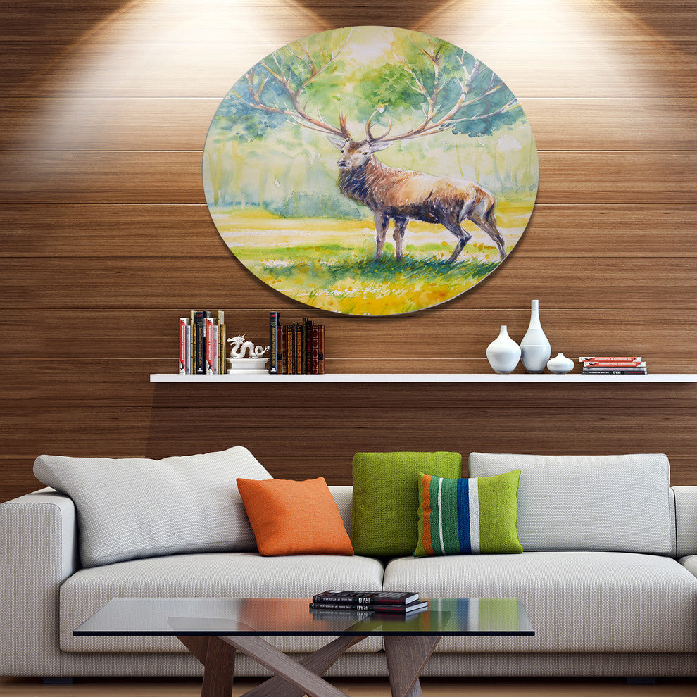 Deer With Blue Horn, Animal Disc Metal Wall Art, 36"
