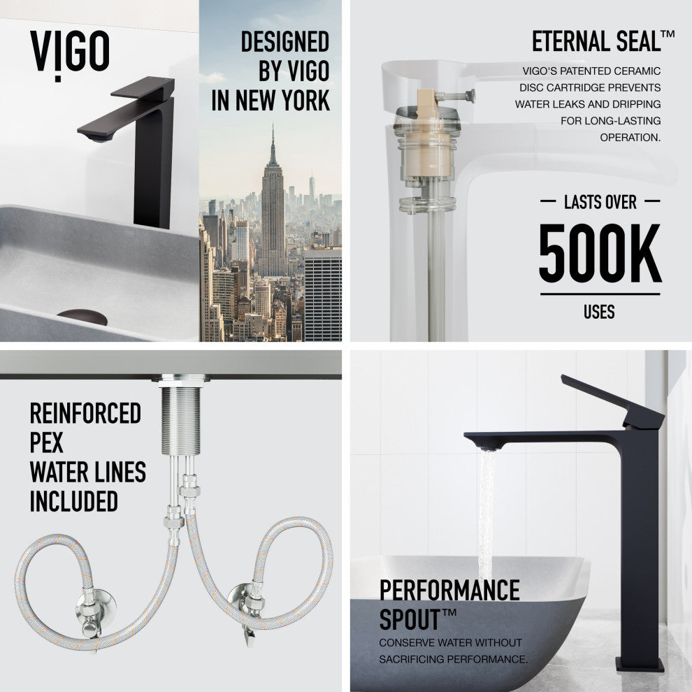 VIGO Dunn 11" H Single Handle Single Hole Bathroom Vessel Faucet, Matte Black