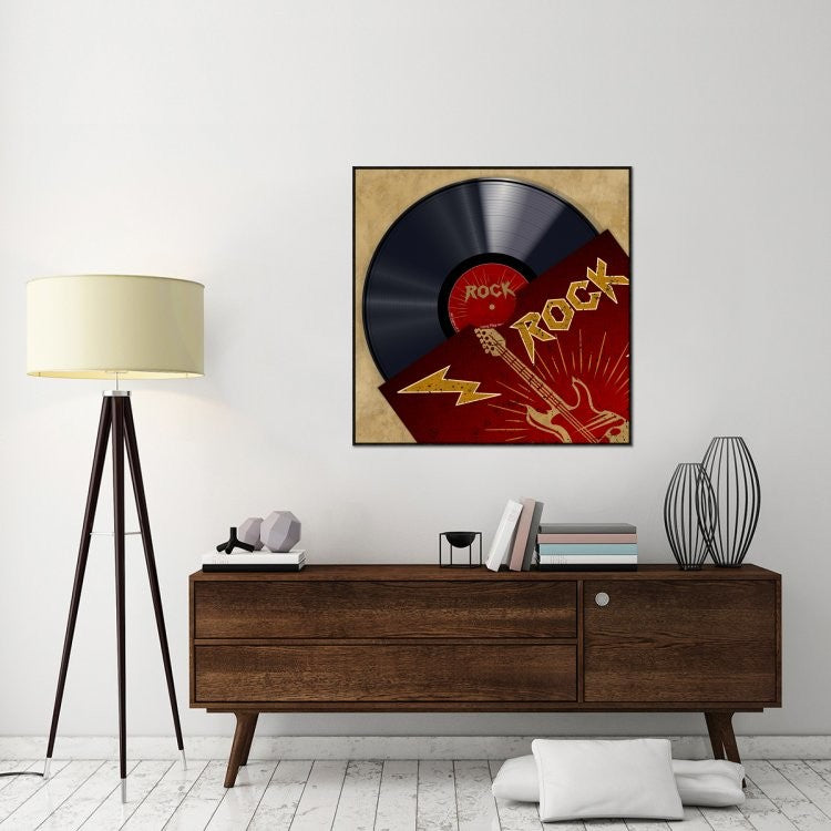 "Vinyl Club, Rock" Framed Canvas Giclee by Steven Hill, 41x41"