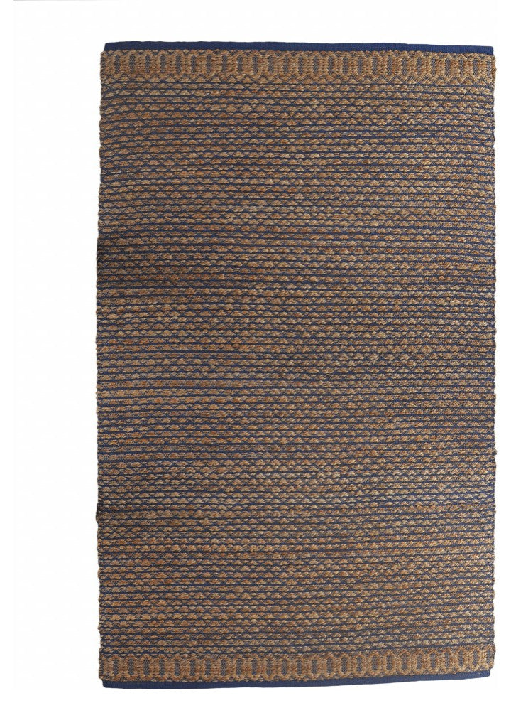 9" x 12" Tan and Blue Detailed Lattice Area Rug