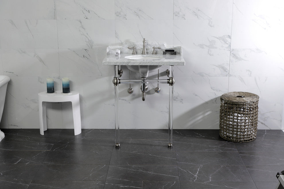 Kingston Brass LMS30MA8 30" Carrara Marble Console Sink, Acrylic Legs
