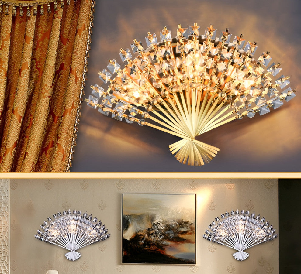 Luxury Golden Crystal Wall Lamp for Bedroom, Living Room, Golden, Cool Light