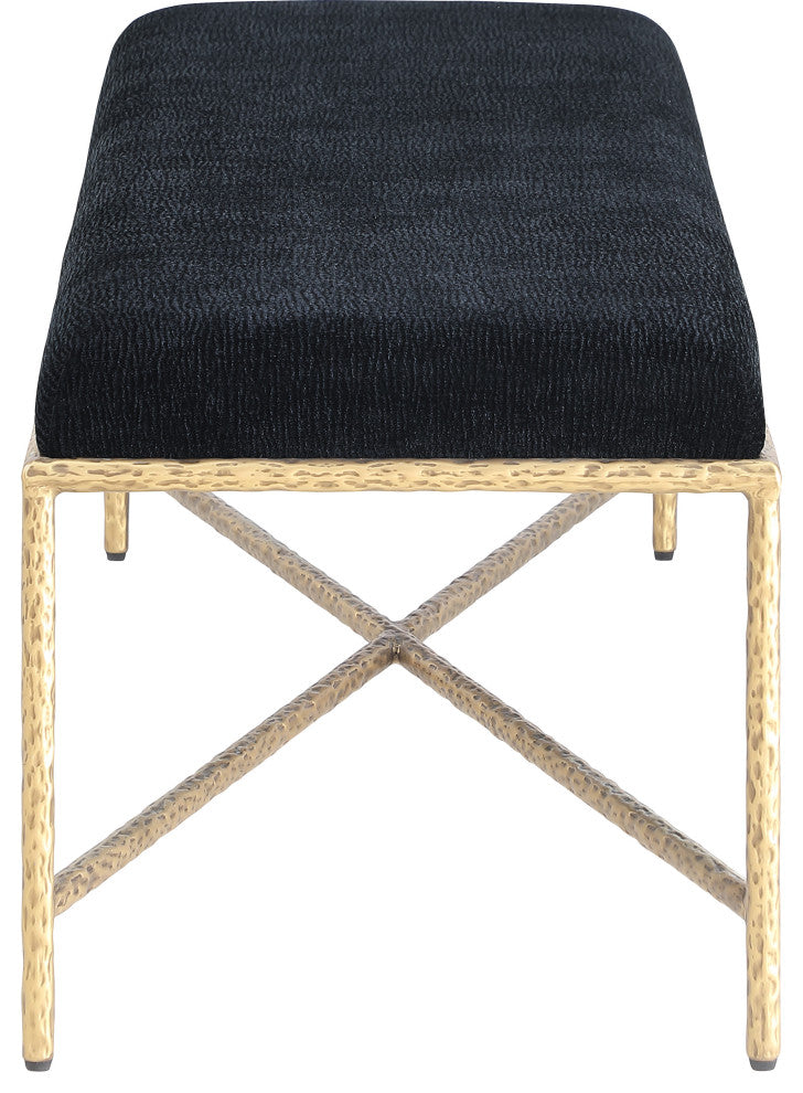 Valley Upholstered Bench, Black, 54" W x 18" D, Gold, Chenille Fabric