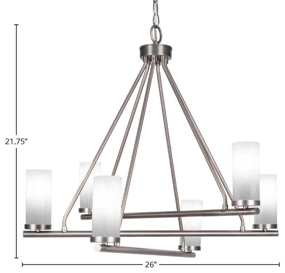 Trinity 6 Light Chandelier Shown, Graphite Finish With 2.5" White Marble Glass