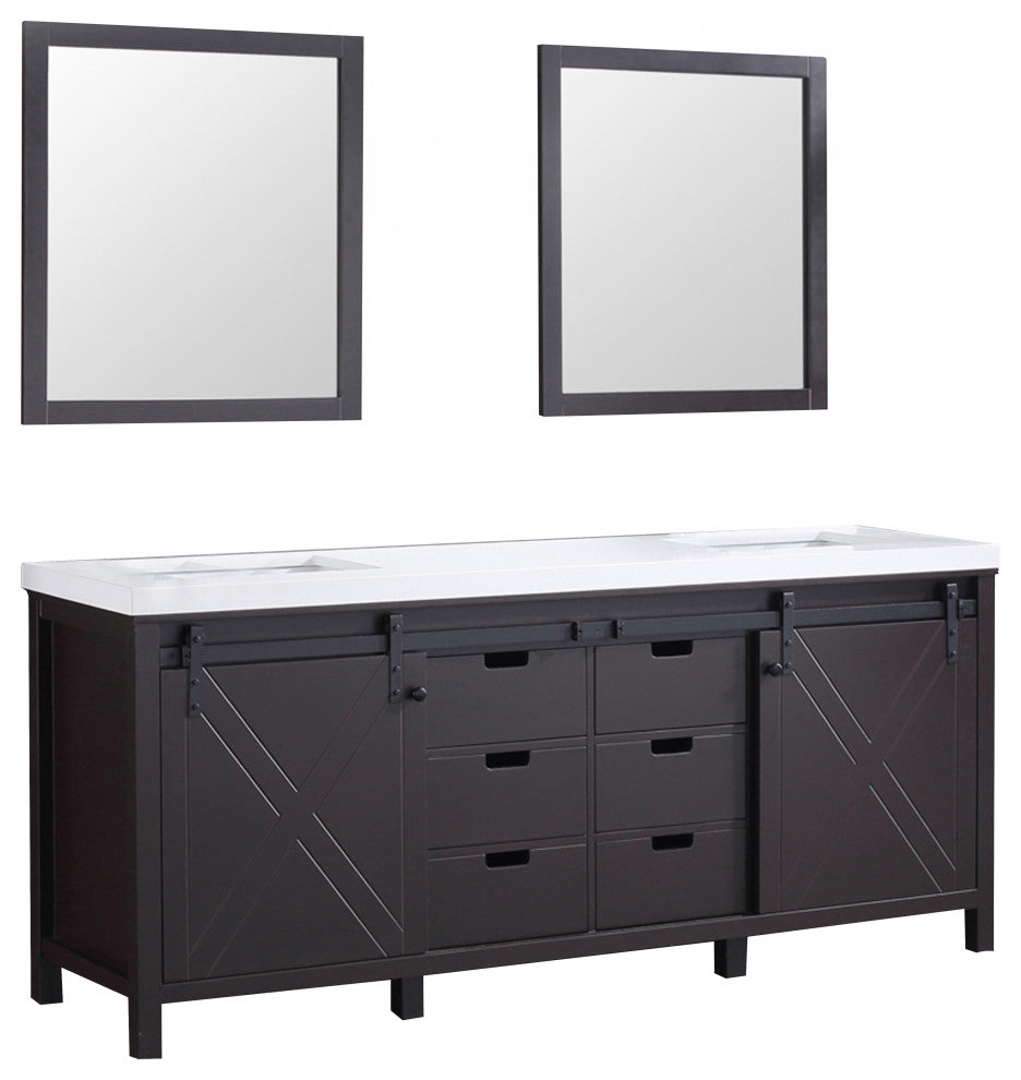 Marsyas 80" Brown Double Vanity Cabinet Quartz Top Sinks, 30" Wall Mirrors