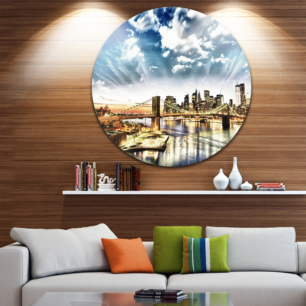 Winter Clouds Over Manhattan, Cityscape Photo Disc Metal Wall Art, 36"