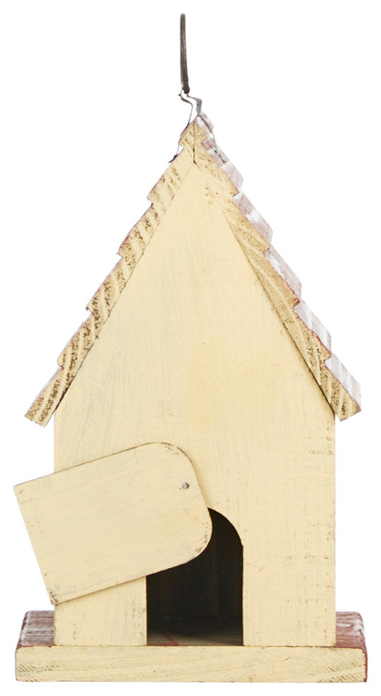 8.94"H Rustic Garden Distressed Wooden Birdhouse, Gambrel Roof