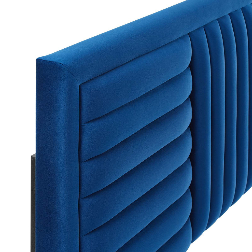 Believe Channel Tufted Performance Velvet Full/Queen Headboard, Navy