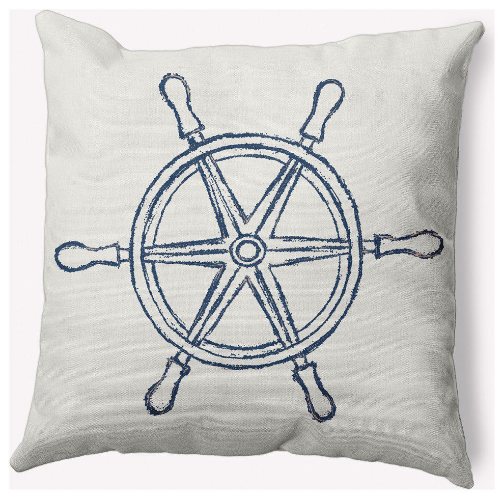 18x18" Large Ship Wheel Nautical Decorative Indoor Pillow, Nautical Blue