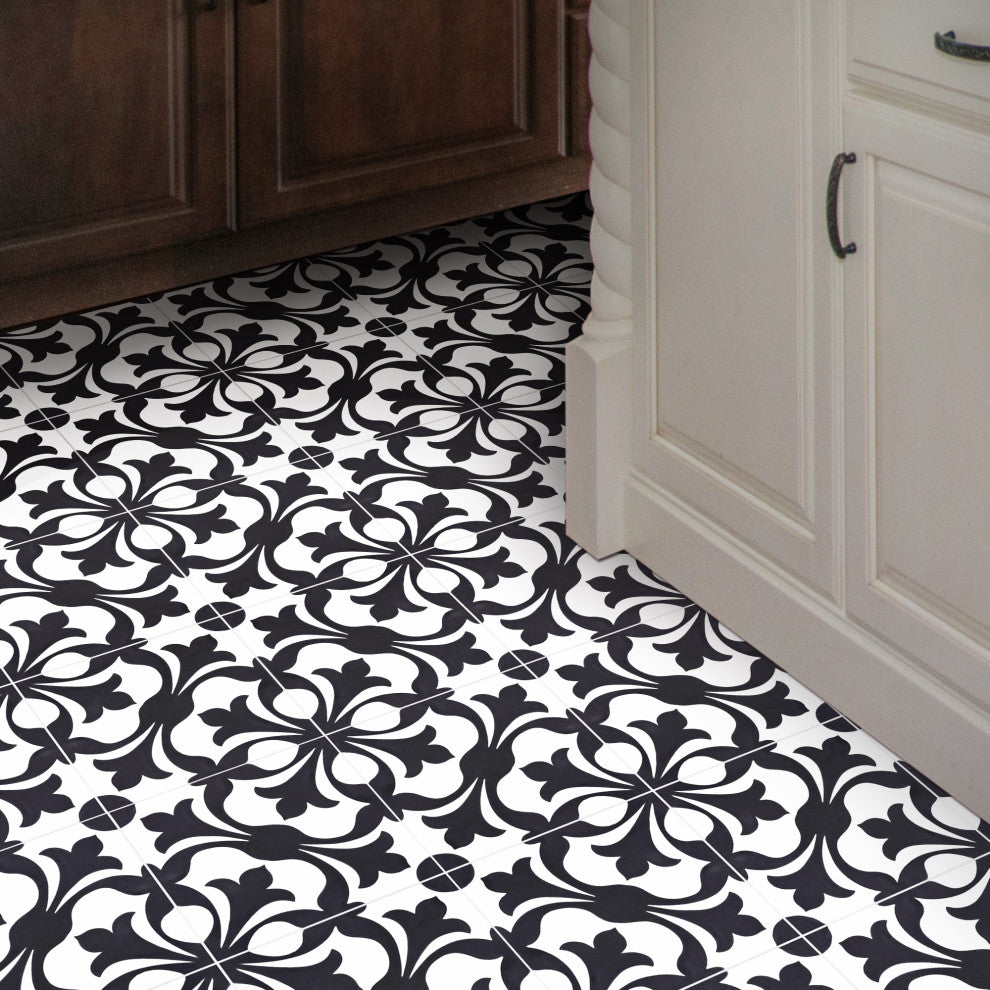 Sefrou Handmade Cement Tile, Black/White, Sample