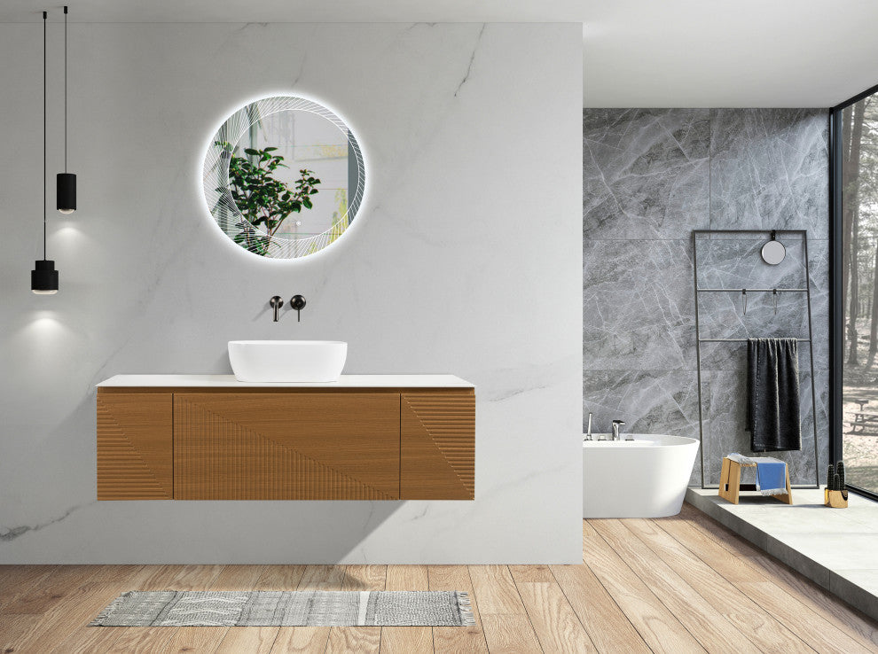 Simon Series Wall Mount Vanity With a Porcelain Vessel Sink, 60"
