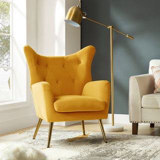 Tufted Accent Chair With Golden Legs, Mustard