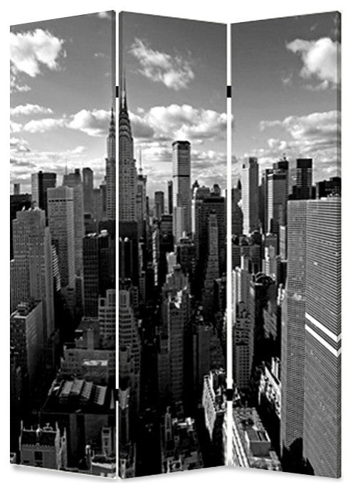 HomeRoots 1" x 48" x 72" Multi Color Wood Canvas New York Skyline Screen