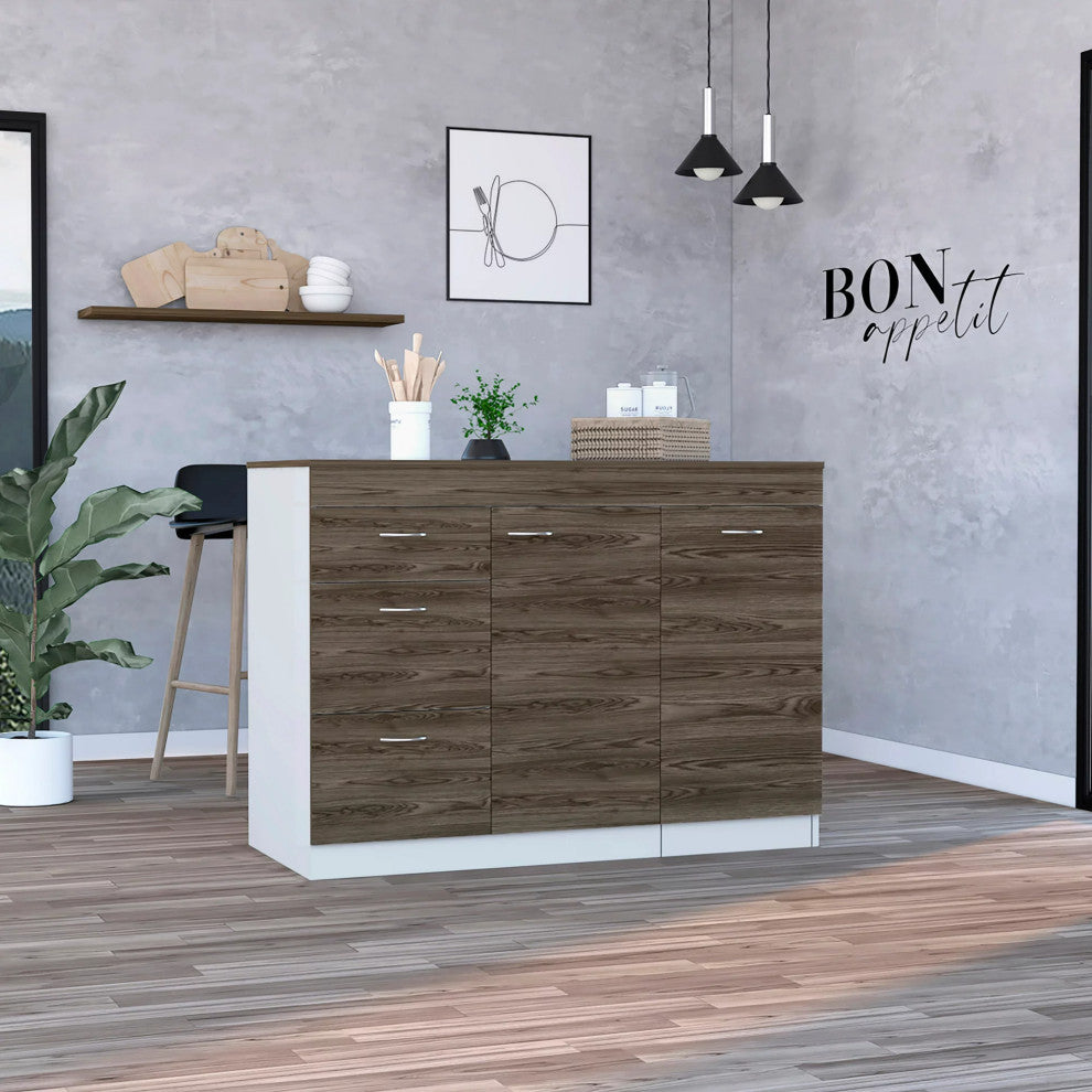 Modern Base Storage Cabinet, Spacious Storage Space & Countertop, White/Walnut