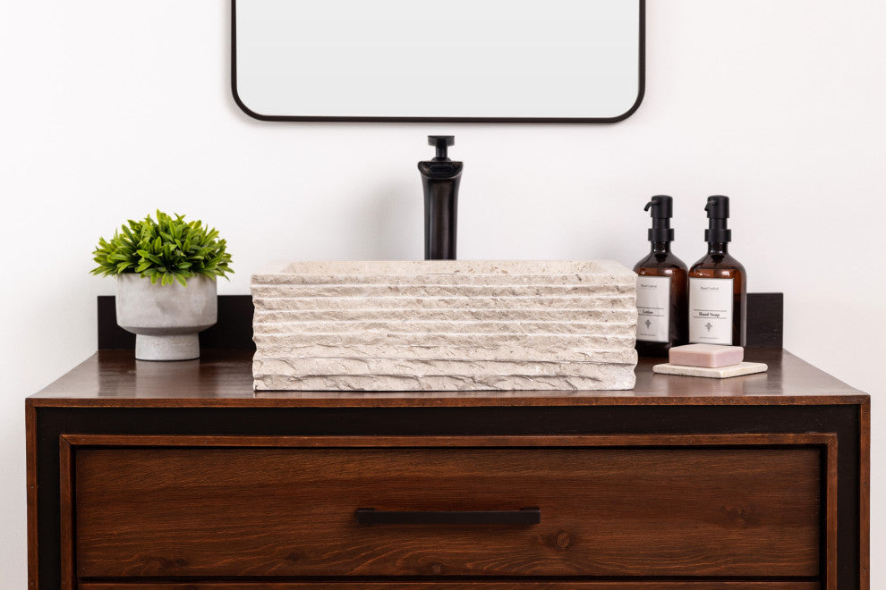 Natural Stone Vessel Bathroom Sink, Rustic Lerdo Marble