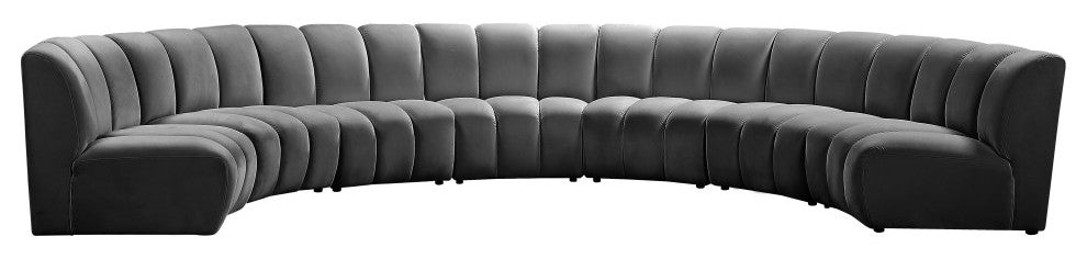 Infinity Channel Tufted Velvet Modular Chair, Gray, 7 Piece