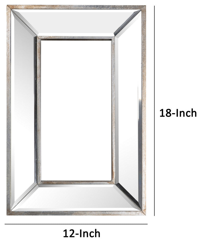 Benzara BM286094 12 x 18" Wall Mount Accent Mirror, Antique Silver Wood Frame
