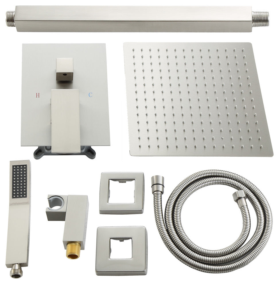 Concealed Ceiling Shower Head With Handheld Shower, Hose and Arm, Brushed Nickel