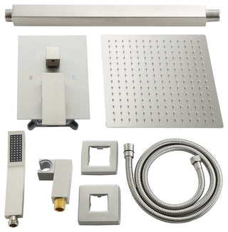 Concealed Ceiling Shower Head With Handheld Shower, Hose and Arm, Brushed Nickel