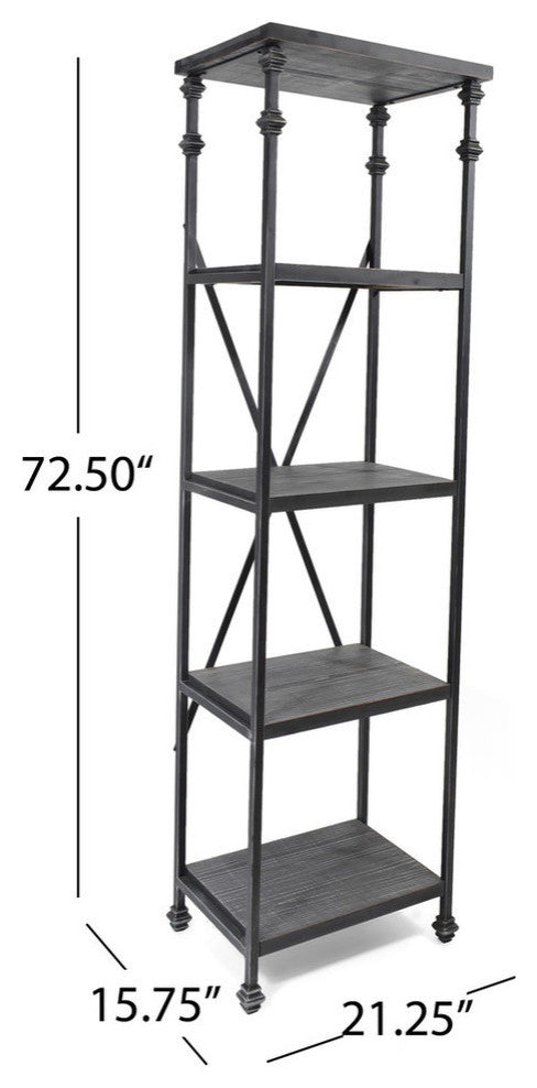 Annabelle Industrial Four Shelf Bookcase, Gray Finish, Pewter Finish