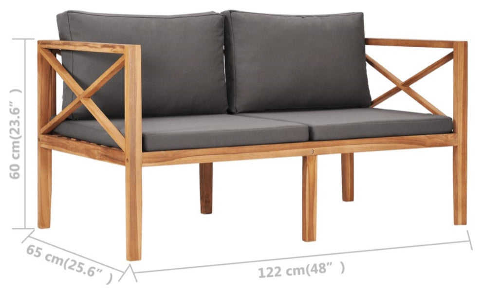 Vidaxl Patio Bench With Dark Gray Cushions Solid Teak Wood