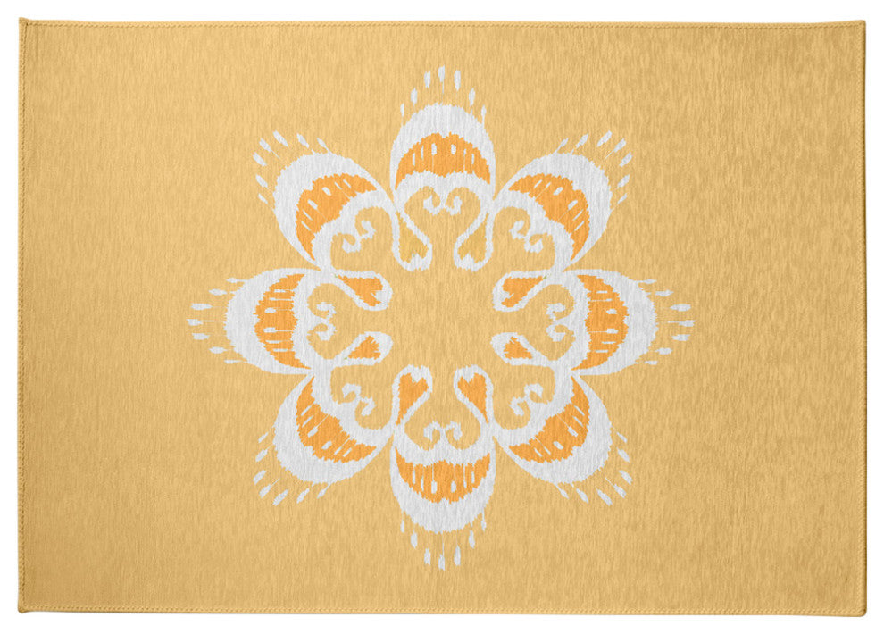 Ikat Mandala Chenille Rug, Sunshine Yellow, 5'x7'