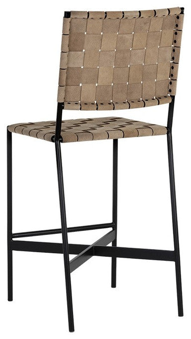 Omari Counter Stool, Black, Light Tan Leather