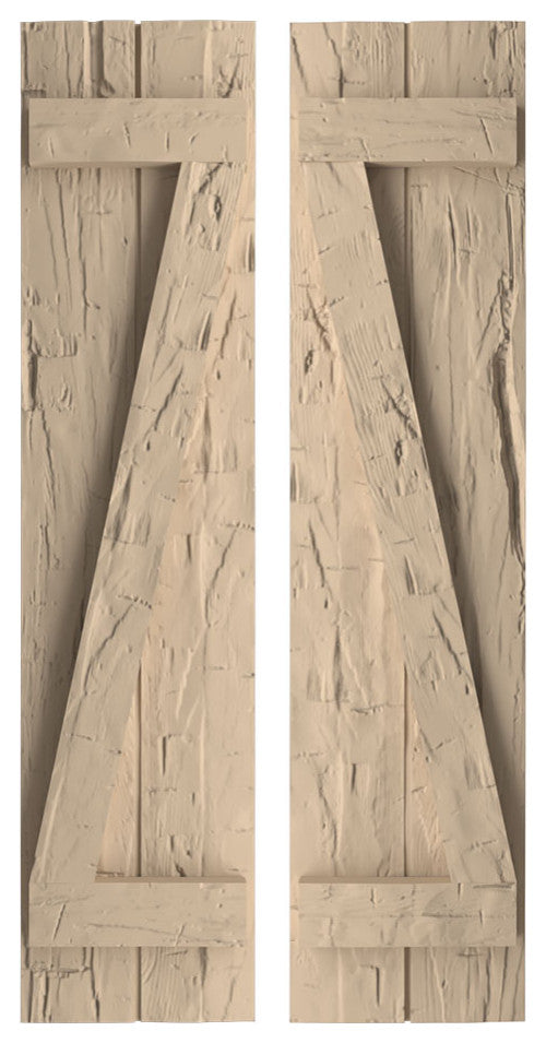 Rustic 2 Board Joined B-N-B Faux Wood Shutters, Hand Hewn, 11x62"