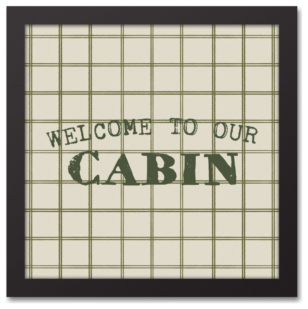 Welcome to our Cabin Green and Cream Check 13.73x13.73 Black Framed Canvas