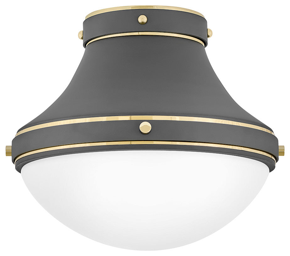 Hinkley 14" Oliver Sm Flush Mount Ceiling Light, Dark Matte Grey + Bright Brass