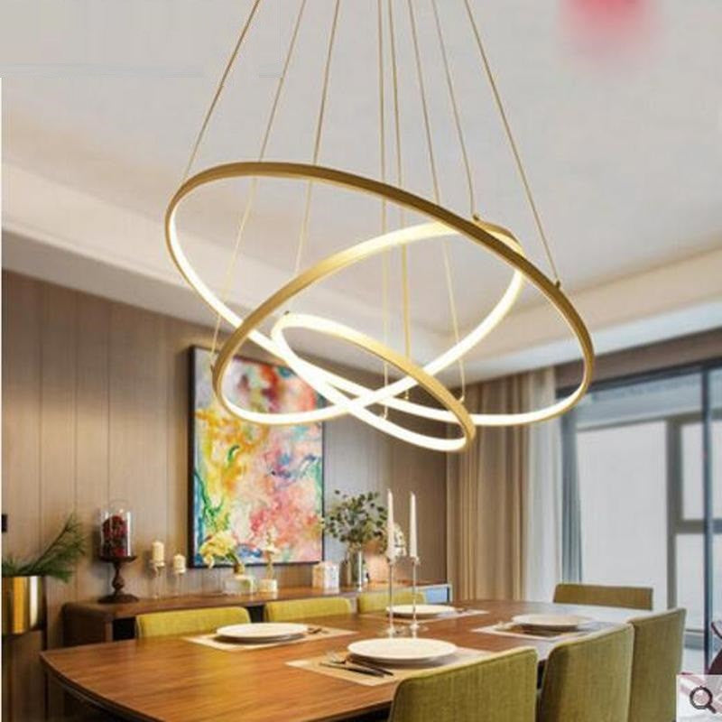 Akari Modern Circular LED Chandelier, Warm White, 3 Rings 8" 16" 24"