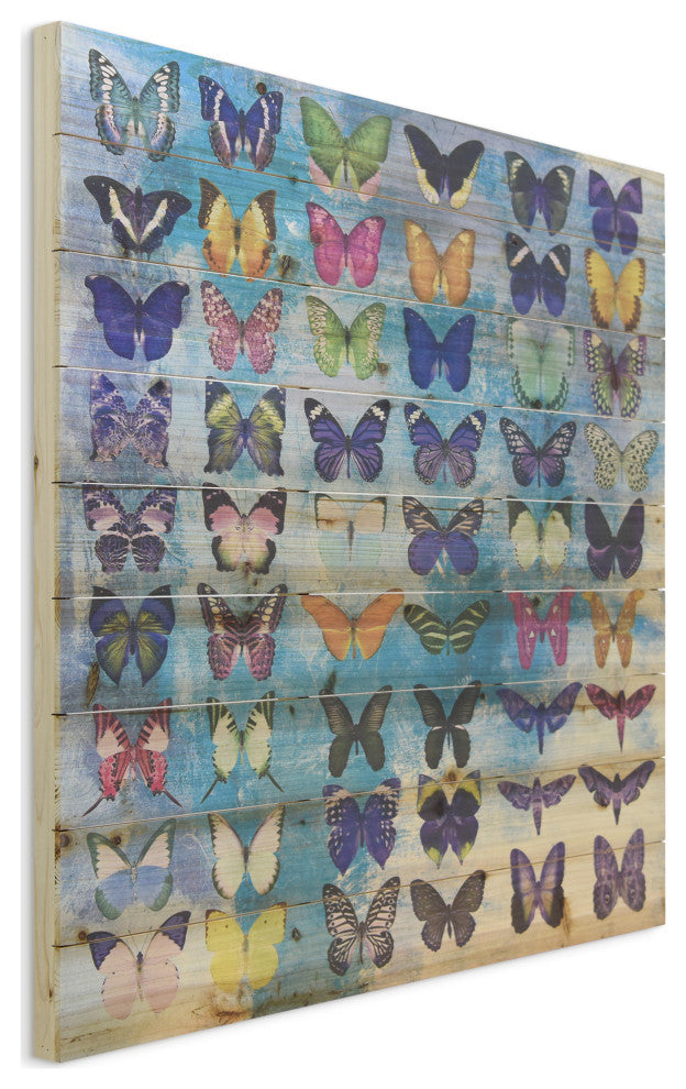 "Butterflies" Wall Art Giclee Printed On Solid Fir Wood Planks