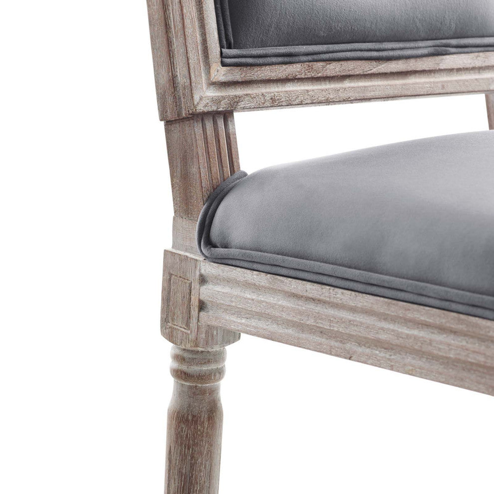 Court French Vintage Performance Velvet Dining Side Chair Natural Gray