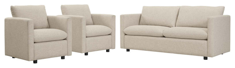 Armchair and Loveseat Sofa Set, Fabric, Beige, Modern, Living Lounge Hospitality