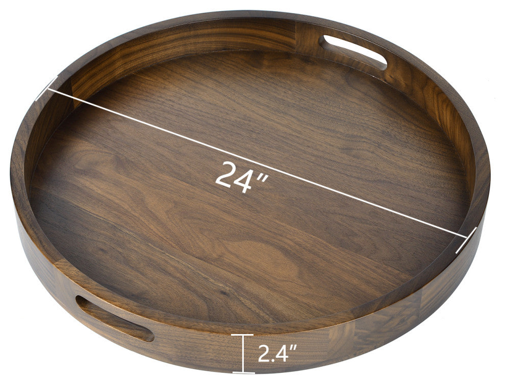 Round Black Walnut Solid Wood Tray Ottoman Tray, 24inch