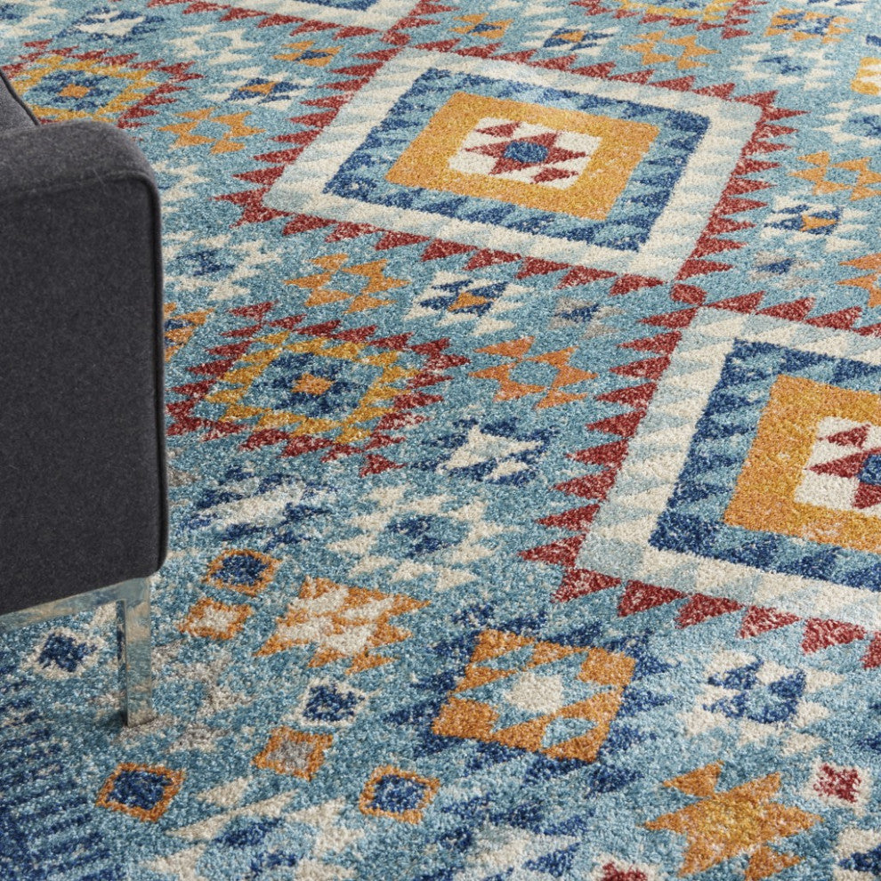8" x 10" Blue and Multi Diamonds Area Rug