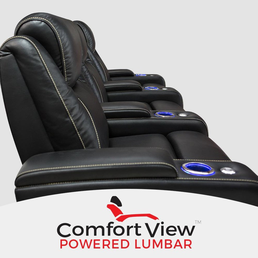 Seatcraft Equinox Leather Home Theater Seating Power Recline Headrest Lumbar, Bl