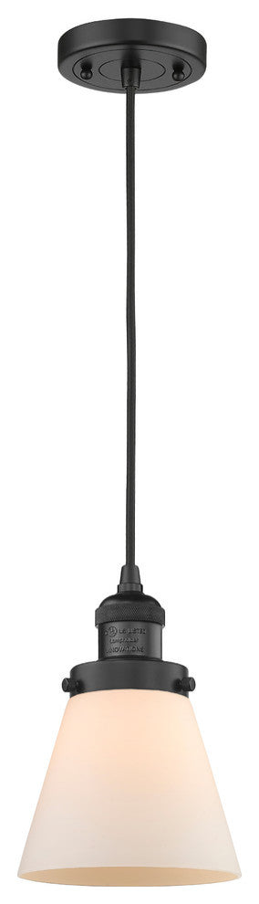Small Cone 1-Light LED Pendant, Matte Black, Glass: Matte White Cased
