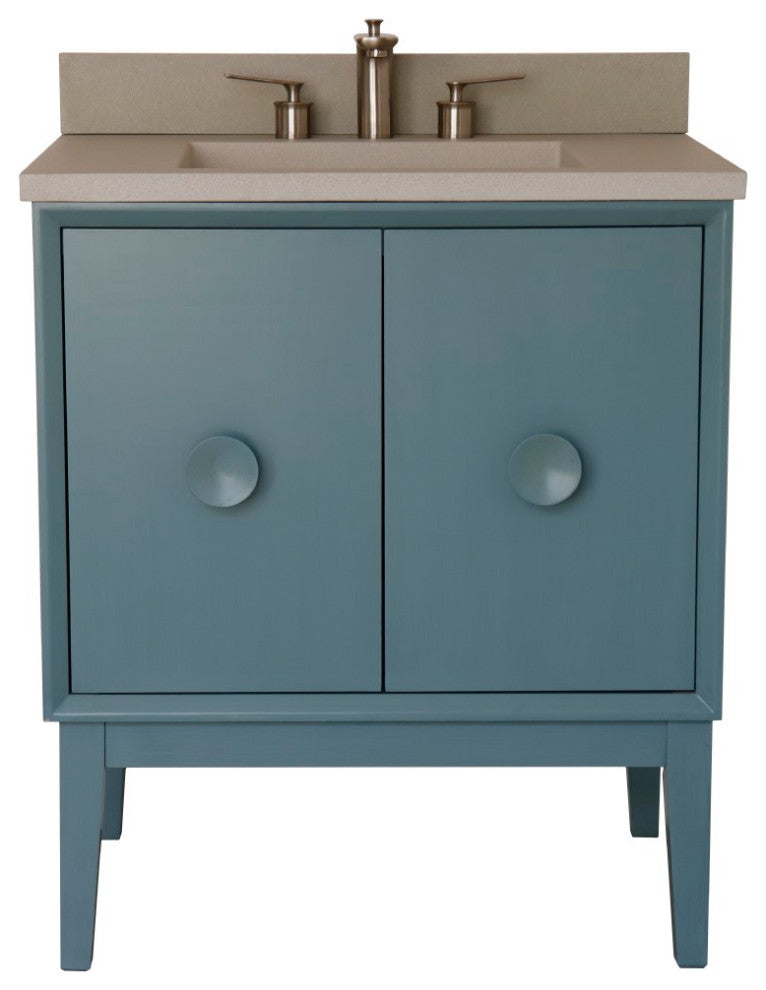 31" Single Vanity, Aqua Blue Finish With Gray Concrete Top