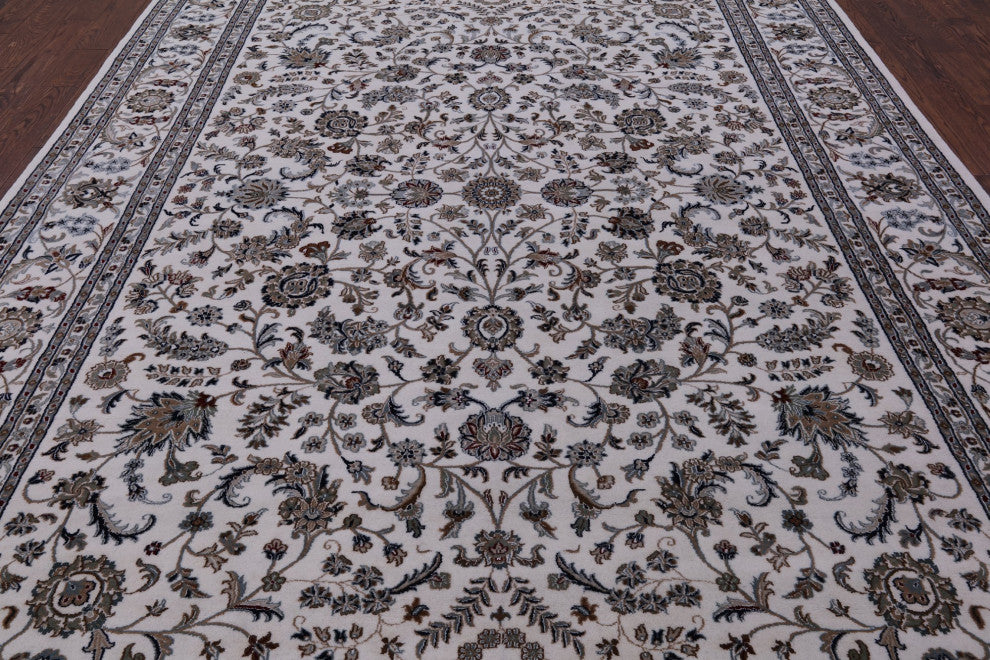 8' 11" X 12' 3" Hand-Knotted Persian Nain Wool and Silk Rug Q9350
